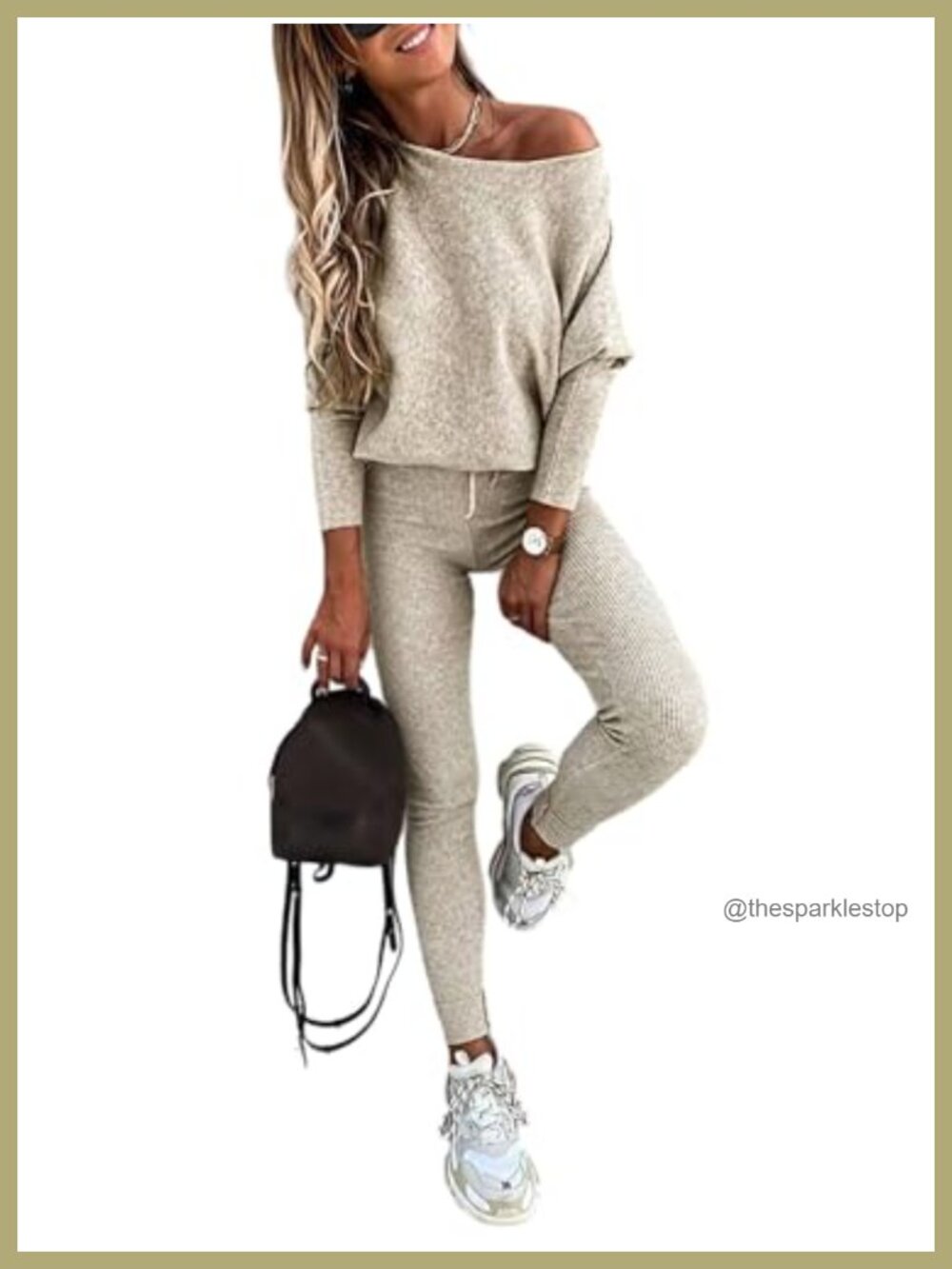 Womens 2 Piece Knit Lounge Set Batwing Sleeve Pullover Drawstring Pants